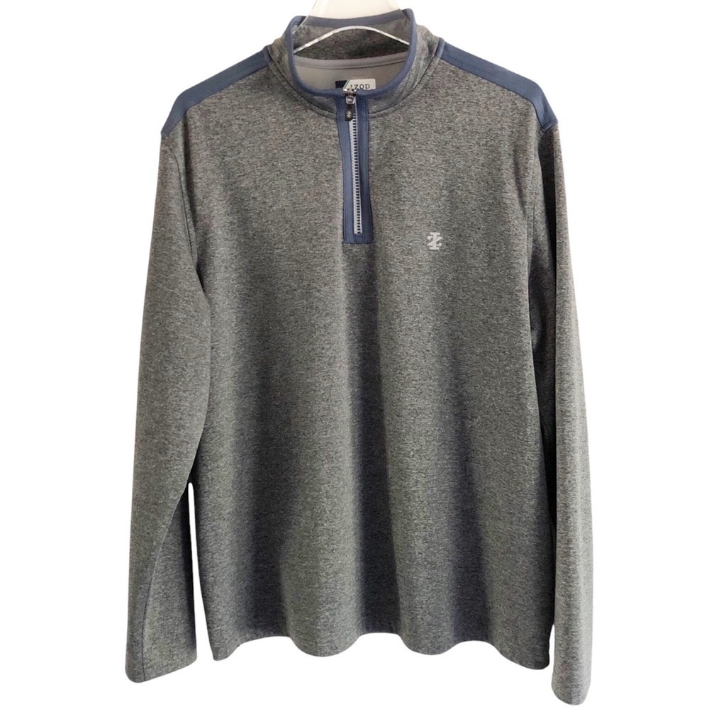 Izod Mens Golf Quarter Zip Grey Pullover Large